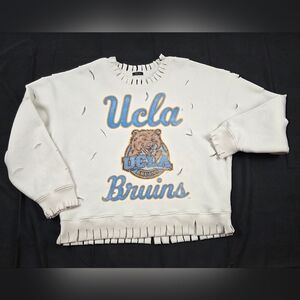 Hollister Ucla Bruins Sweatshirt Womens XS White Pullover Distressed Boxy Fit
